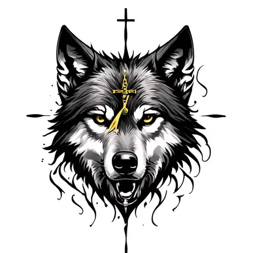 wolf face clock cross tattoo tattoo design idea