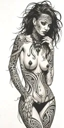 darkly alluring full nude goth girl rocking out tattoo design idea