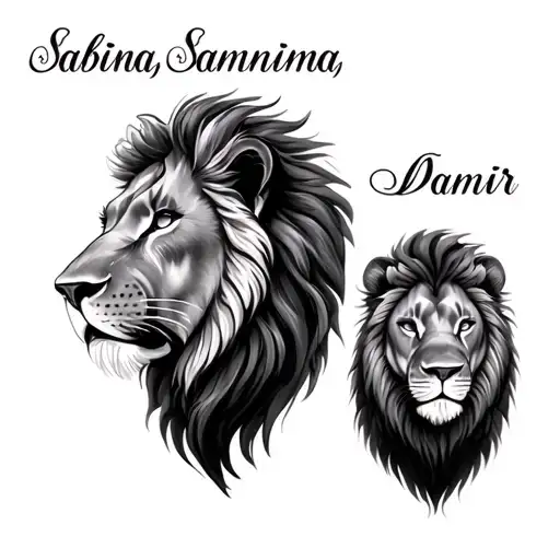 "Sabina,Samina,Damir" 3 little lions head tattoo design idea