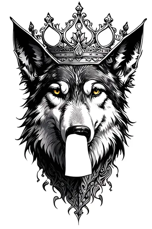 crown surrounded with wolf's tattoo design idea