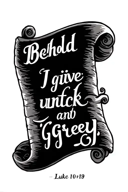 scroll, luke 10:19 bible verse: "Behold I give unto tattoo design idea