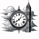 clock tower with clouds  tattoo design idea