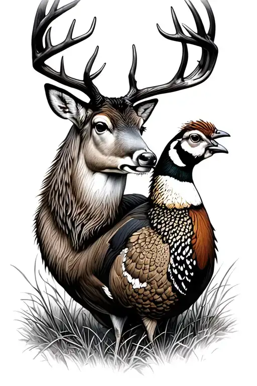 deer and pheasant hunting tattoo design idea