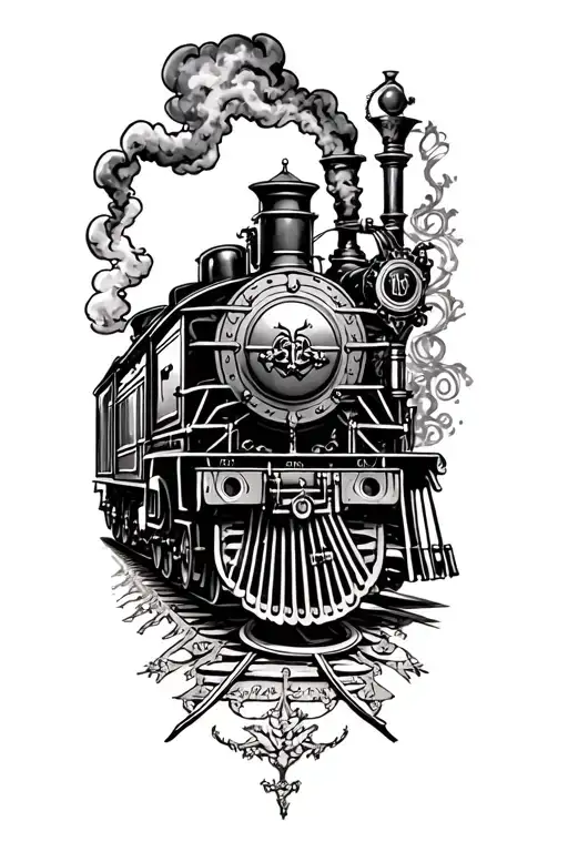 Steam train traveling tattoo design idea