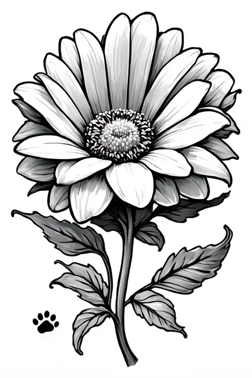 flower with the stem being the words forever and a small dog paw print at the end tattoo design idea