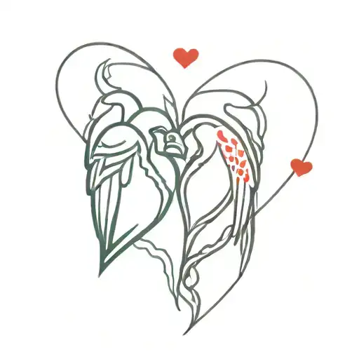 Broken Heart One Half Full black with Red wing and The Other Half Full Red With Black wing tattoo design idea