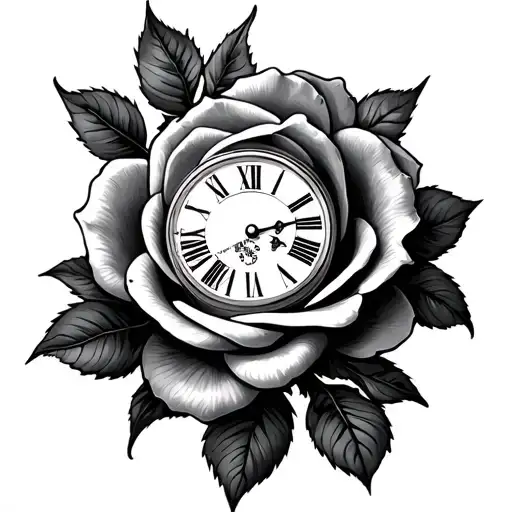 Clock Rose tattoo design idea