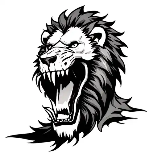 lion roaring with skull in mouth tattoo design idea