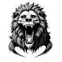 lion roaring with skull in mouth tattoo design idea