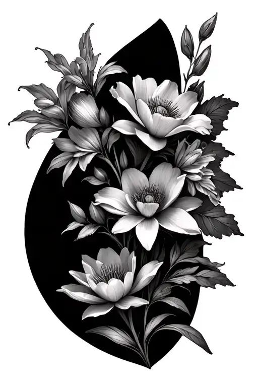 long fine line with lots of gladiolus flowers, poppy flowers, water lily’s, and larkspur flowers on a vine on spine  tattoo design idea