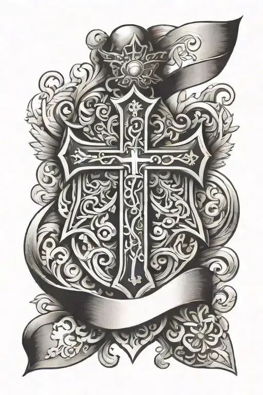 law enforcement, nordic style sleeve, christian cross tattoo design idea