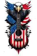bald eagle American flag small guitar tattoo design idea