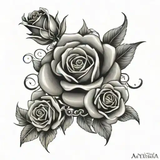 tiara and rose and Alina veronica name tattoo design idea