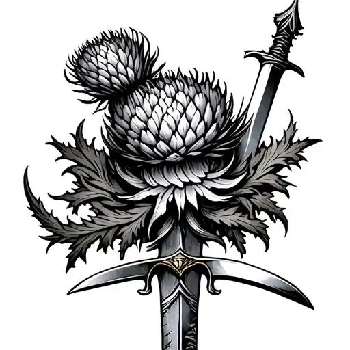 Scottish thistle with dagger intertwined tattoo design idea