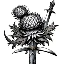 Scottish thistle with dagger intertwined tattoo design idea