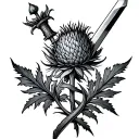 Scottish thistle with dagger intertwined tattoo design idea