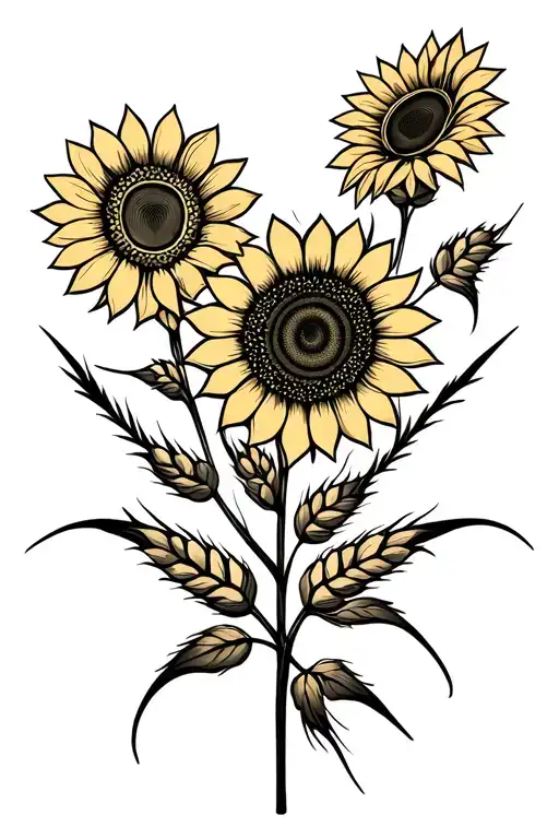 wheat and sunflowers tattoo design idea