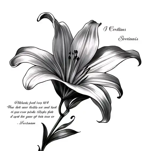 lily flower with 1 Corinthians 16:14 tattoo design idea