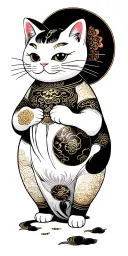 planet and maneki-neko tattoo design idea