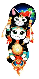 planet and maneki-neko tattoo design idea