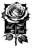a medium big rose with text under saying "hvil i fred" tattoo design idea