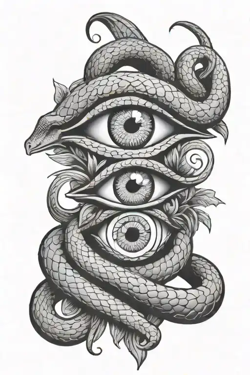 evil eye and snake tattoo design idea