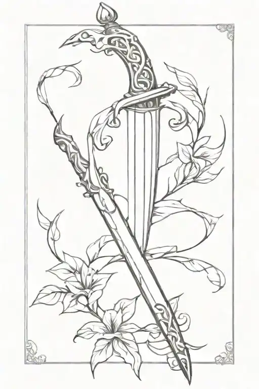 long sword with vines wrapped tattoo design idea