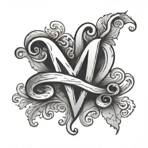 cursive m with a heart around it  tattoo design idea