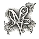 cursive m with a heart around it  tattoo design idea