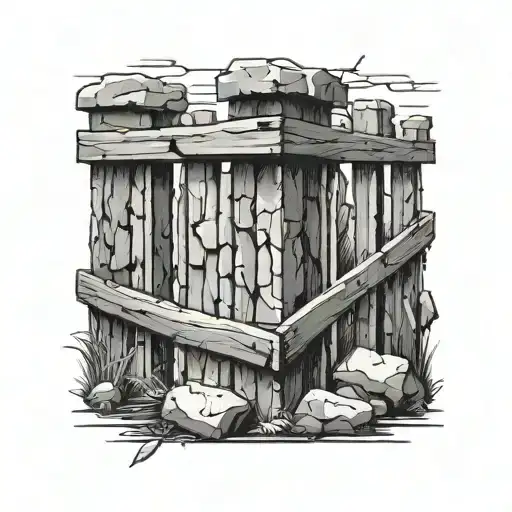 Stone ruined fence tattoo design idea