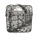 Stone ruined fence tattoo design idea