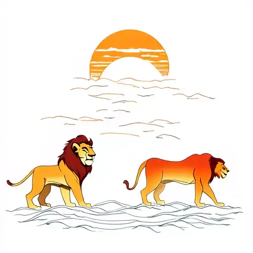 Simple Lion King tattoo with simba and mufasa looking off at a sunset  tattoo design idea
