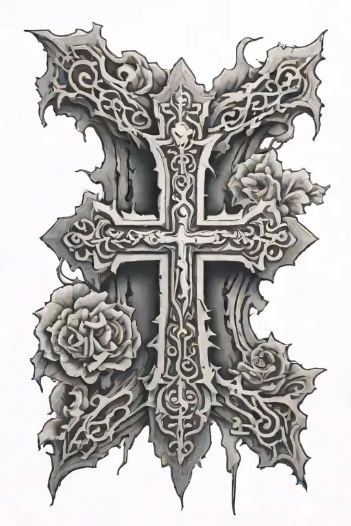 ruined cross tattoo tattoo design idea