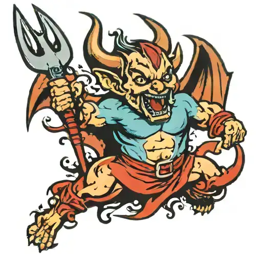 Baby Devil Running with Pitchfork tattoo design idea