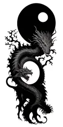 A tree that is rooted on a yin yang and a dragon that wraps around the arbr tattoo design idea