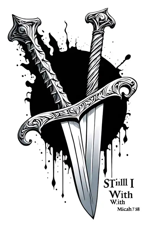 simple sword that says still I rise with Micah 7:8 tattoo design idea