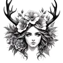 ametrius goddess  antlers flower third eye tattoo design idea
