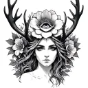 ametrius goddess  antlers flower third eye tattoo design idea