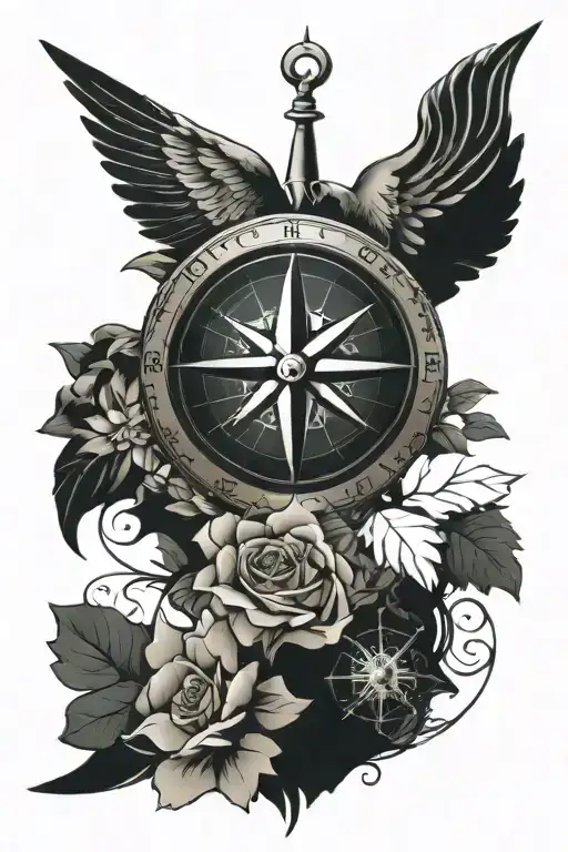 Create a tattoo design featuring a compass rose with a Christian theme. Incorporate elements such as a cross, a dove, or tattoo design idea