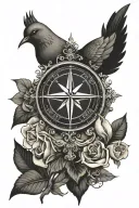 Create a tattoo design featuring a compass rose with a Christian theme. Incorporate elements such as a cross, a dove, or tattoo design idea