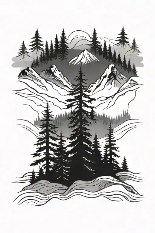 Skiing, Mountains, Trees Forest Tree tattoo design idea