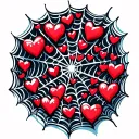 Filler Spider Webs with many small broken! hearts tangled up in them tattoo design idea
