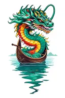 dragon boat inside representing the client's strength and smiling tattoo design idea