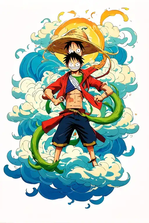 boa Hancock, luffy, and zoro one piece with swirly clouds from one piece anime tattoo design idea