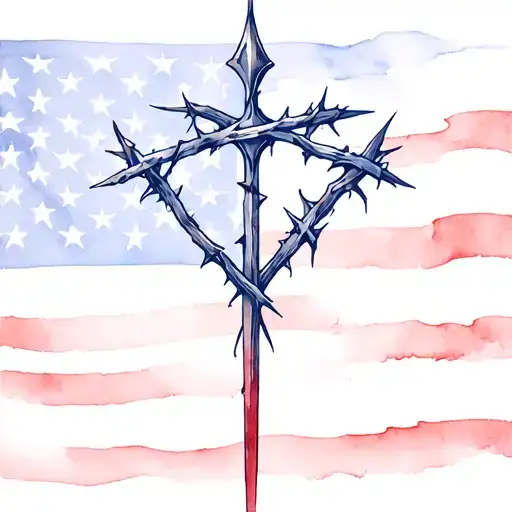 American flag with cross nails spear and crown of thorns tattoo design idea