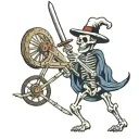 Skeleton holding sword and wagon wheel tattoo design idea