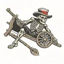 Skeleton holding sword and wagon wheel tattoo design idea