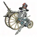 Skeleton holding sword and wagon wheel tattoo design idea