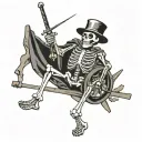 Skeleton holding sword and wagon wheel tattoo design idea