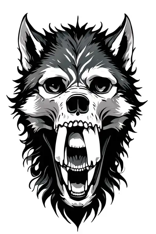 Skull and Wolf mouths closed. Abstract  tattoo design idea